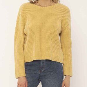 AMUSE SOCIETY Sunset Road Sweater Sz L Yellow VBack Oversize Knit Cotton Acrylic